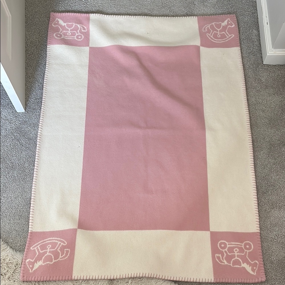 Pink and Cream Hermes Baby Blanket